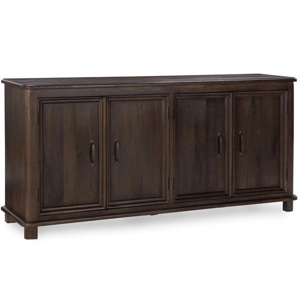 Komoda z drzwiczkami o subtelnym charakterze z harmonijnym wykonczeniem w odcieniu czerni